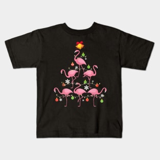 Pink Flamingo Christmas Tree Ornament Decor Kids T-Shirt